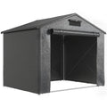 Dark grey 8x6ft portable garden storage shed with roll-up zip door on a white background