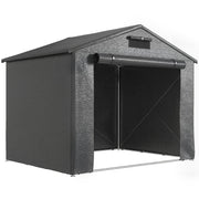 Dark grey 8x6ft portable garden storage shed with roll-up zip door on a white background