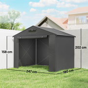Dimensions diagram of the 8x6ft shed showing 247 cm width, 180 cm depth and 202 cm height