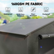 Close-up of the 160gsm waterproof PE fabric roof with UV protection icons