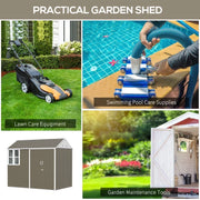 Storage uses collage: lawn care equipment, pool care supplies and garden maintenance tools