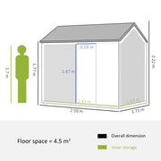 Dimension diagram: 259 x 171 x 222 cm overall, 243 x 157 cm inner storage, 1.77 m eaves