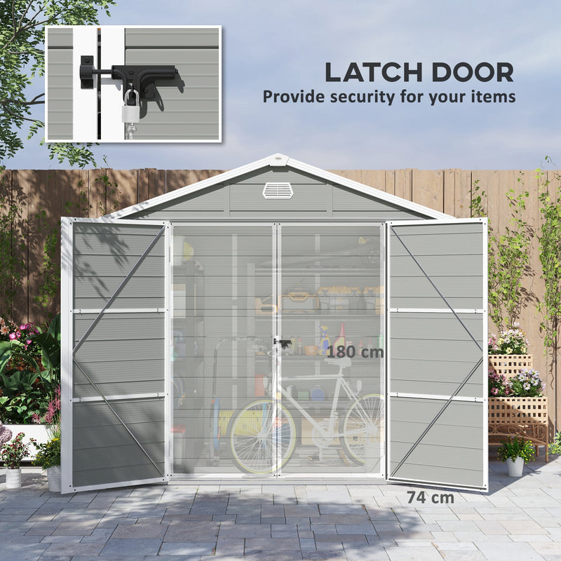 Front view with both doors open, labelled 74cm door width and 180cm door height, latch inset