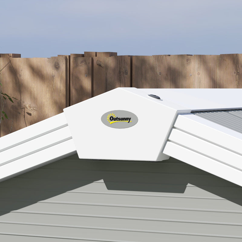 Close-up of the white apex ridge cap carrying the Outsunny logo
