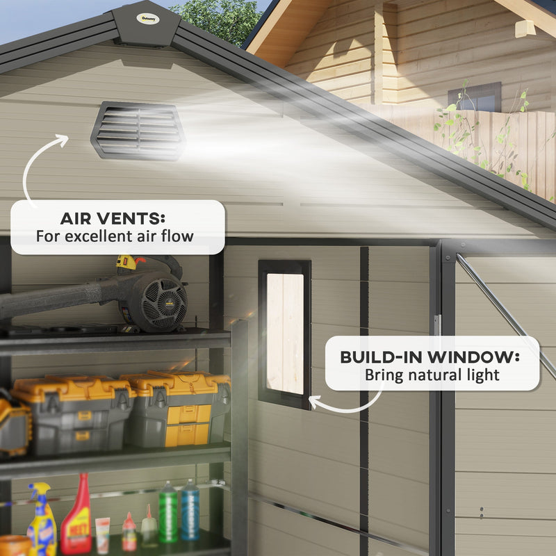 Interior view marking the gable air vent and the built-in window that lets daylight in