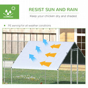 PawHut Chicken Run Galvanised Walk-in Chicken Coop Hen Poultry House Cage Rabbit Hutch with Water-Resist Cover, 3 x 8 x 2m AOSOM