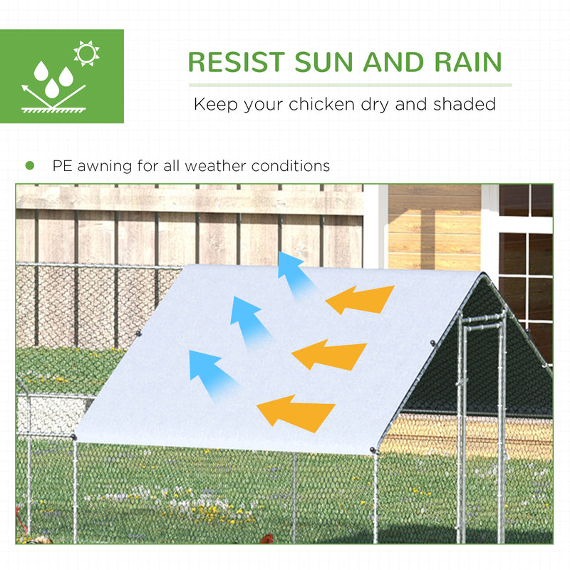 PawHut Chicken Run Galvanised Walk-in Chicken Coop Hen Poultry House Cage Rabbit Hutch with Water-Resist Cover, 3 x 8 x 2m AOSOM
