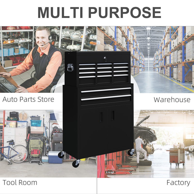 Portable Metal Tool Chest with 6 Drawers and Wheels for Garage and Workshop Use Black