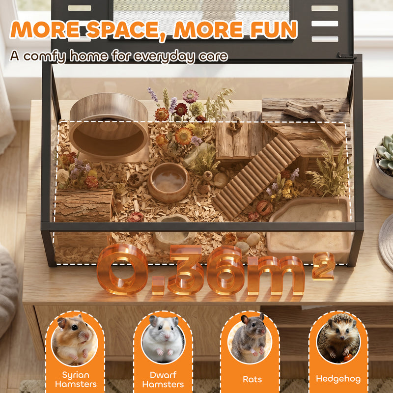 Hamster Cage With Deep Base for Digging and Easy Cleaning Black Transparent