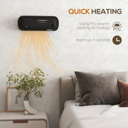2000W Wall Mounted Ceramic Heater With Fan And Adjustable Thermostat For Home Use, Black
