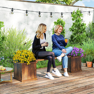 Wooden Raised Garden Planter Bench for Easy Plant Care and Outdoor Seating Carbonised Finish Outsunny