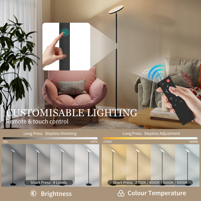 Tall RGB Floor Lamp With Remote Control And Dimmable Light For Bedroom Or Living Room Black