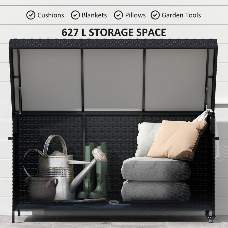 Black Rattan Garden Storage Box 627L Weatherproof Outdoor Chest with Lid