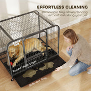Large Dog Crate with Heavy Duty Steel Frame and Lockable Wheels for Secure Home Use Black Pawhut