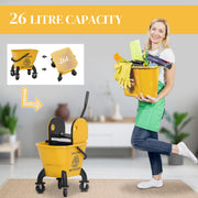 Yellow 26 Litre Mop Bucket with Wringer and Mop for Commercial Cleaning by Outsunny AOSOM