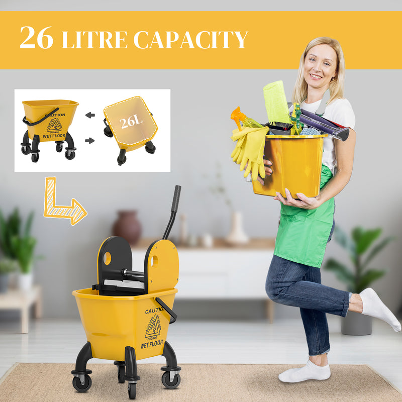 Yellow 26 Litre Mop Bucket with Wringer and Mop for Commercial Cleaning by Outsunny AOSOM