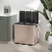 45L Triple Compartment Kitchen Recycling Bin with Deodoriser Holders Gold Tone