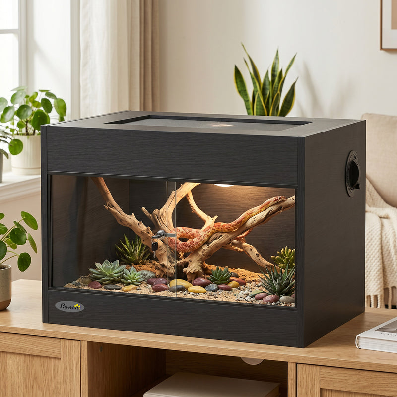 Reptile Vivarium with Clear Glass Front for Easy Viewing and Humidity Control Black