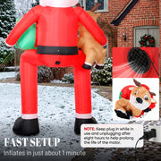 Blower fan at the back of the inflatable with a fast setup callout and an unplugging note
