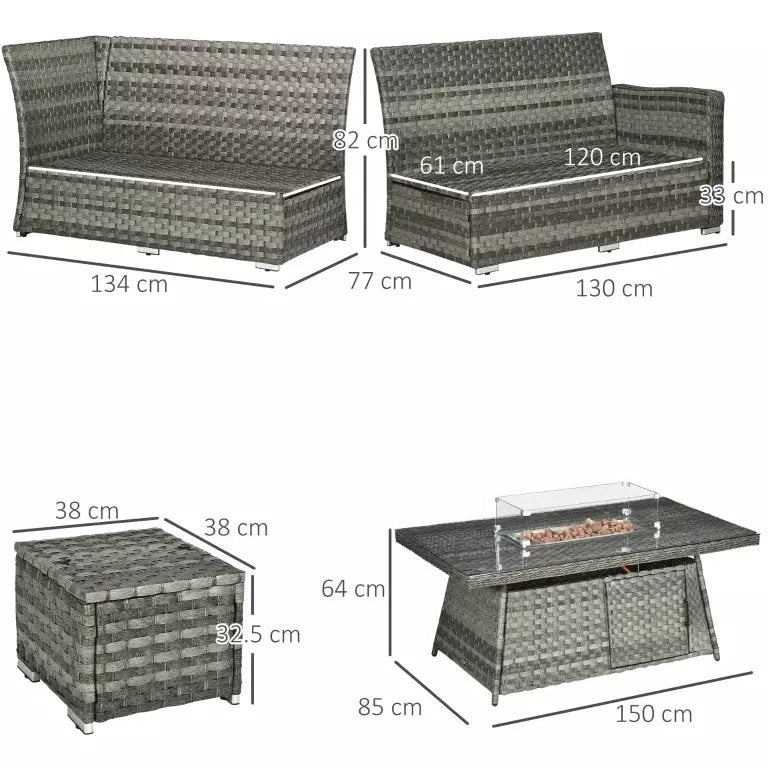 9 Seater Rattan Corner Sofa with Fire Pit Table & Footstools