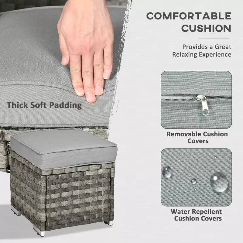 9 Seater Rattan Corner Sofa with Fire Pit Table & Footstools