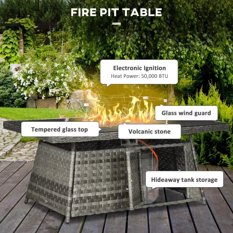 9 Seater Rattan Corner Sofa with Fire Pit Table & Footstools