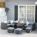 Outsunny Rattan Garden Sofa Set 9 Seater Modular Corner Set With Table and Footstools Deep Grey Outsunny