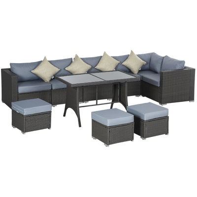 Outsunny Rattan Garden Sofa Set 9 Seater Modular Corner Set With Table and Footstools Deep Grey Outsunny