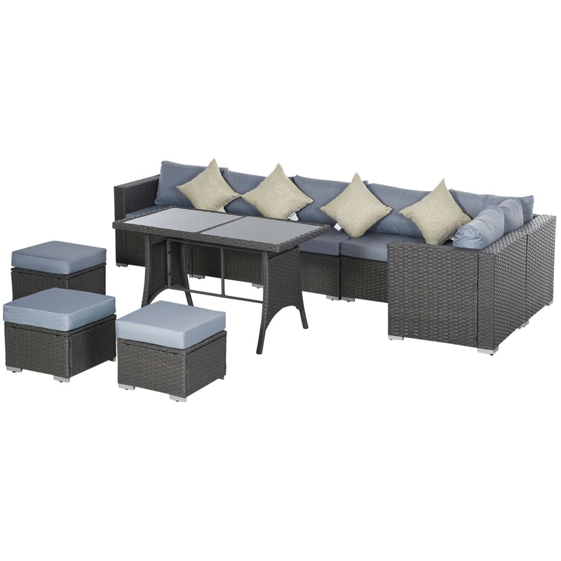 9 Seater Rattan Garden Sofa and Table With Footstools