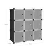 Dimensions diagram showing the cabinet at 93 by 93 by 31 centimetres