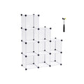 9-cube white plastic storage unit in a staircase layout with the included rubber mallet