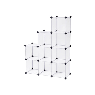 9-cube plastic storage unit shown from an angle in a staircase arrangement