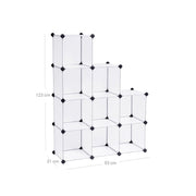 Dimensions diagram showing the 9-cube unit at 93 cm wide, 31 cm deep and 123 cm high
