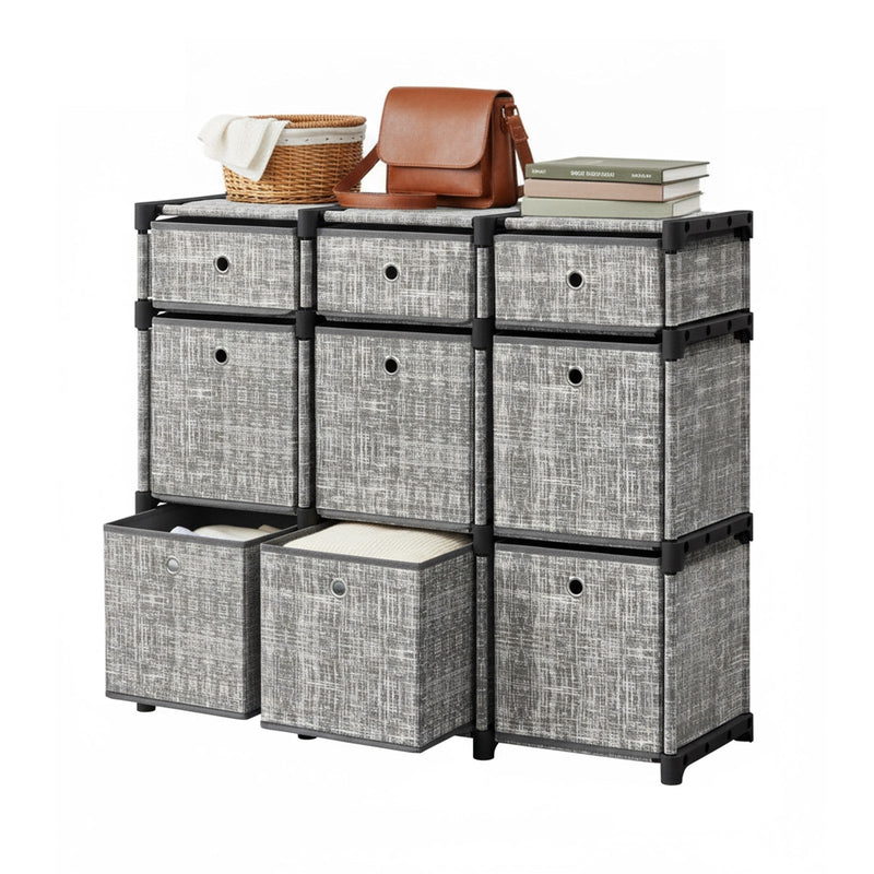 Cube organiser with fabric boxes removed showing frame