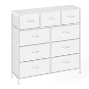 White 9-drawer fabric chest of drawers shown empty at an angle against a white background