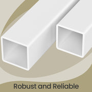 Close-up of the white square steel tubing used for the chest frame