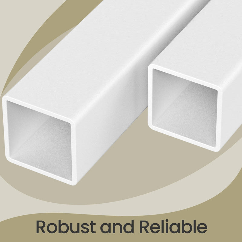Close-up of the white square steel tubing used for the chest frame
