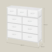 Dimensions diagram of the 9-drawer chest: 98.9 cm wide, 95.3 cm high, 30.1 cm deep