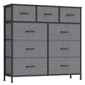 9-drawer fabric chest of drawers in Slate Grey with black frame on a white background