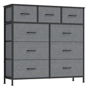 9-drawer fabric chest of drawers in Slate Grey with black frame on a white background