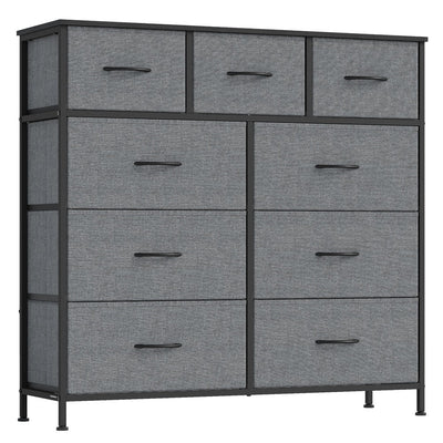 9-drawer fabric chest of drawers in Slate Grey with black frame on a white background