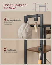 Close-up of the removable and fixed side hooks holding a cap and keys