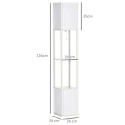 Tall Floor Lamp With 3 Tier Shelving Unit for Living Room or Bedroom Storage, White