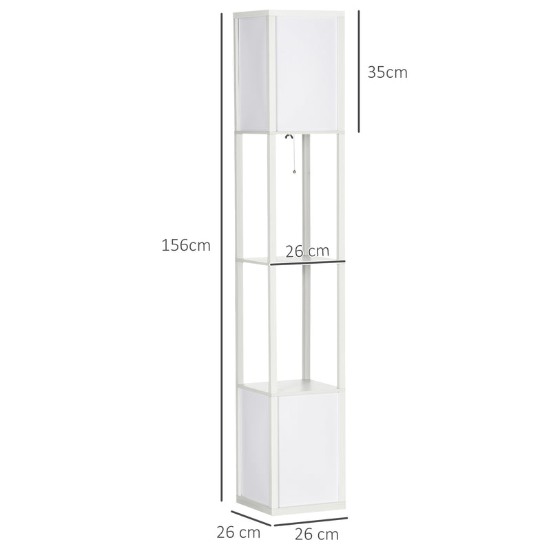 Tall Floor Lamp With 3 Tier Shelving Unit for Living Room or Bedroom Storage, White