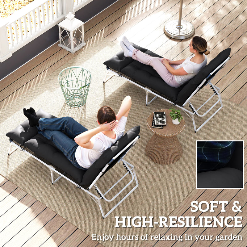 Sun Lounger Cushions Set of 2 for Softer Outdoor Reclining Easy Clean Black Outsunny
