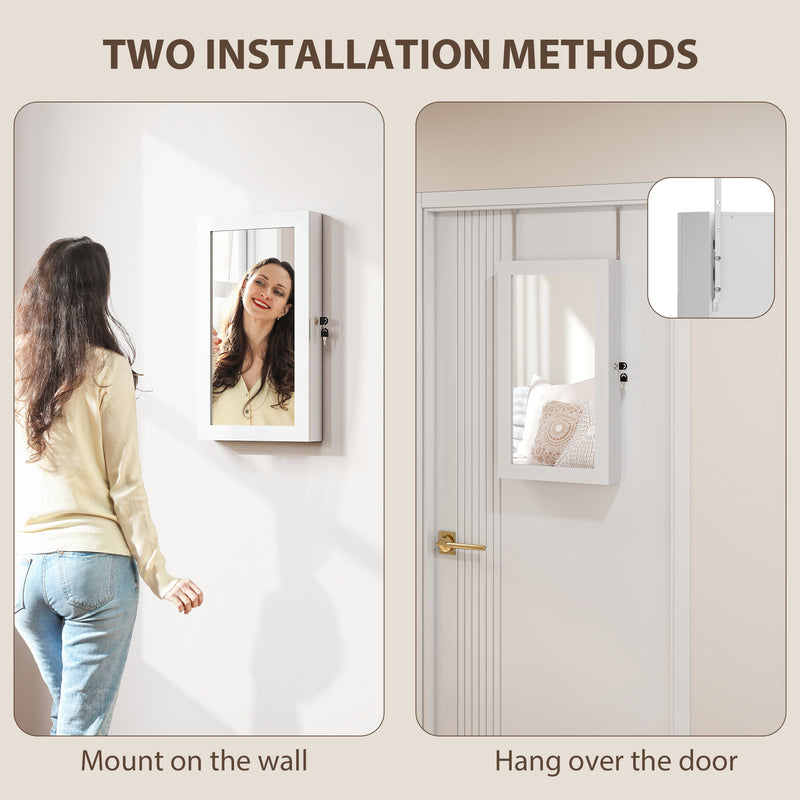Jewellery Cabinet with Full Length Mirror and Lockable Storage for Wall or Door White