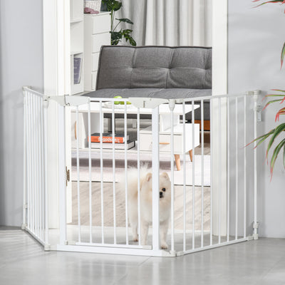 White Metal Pet Safety Gate 3 Panel Room Divider Stair Barrier With Walk-Through Door by PawHut