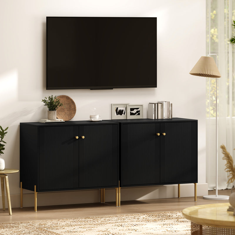 Sideboard with Adjustable Shelf and Raised Legs for Easy Cleaning Black Gold Tone