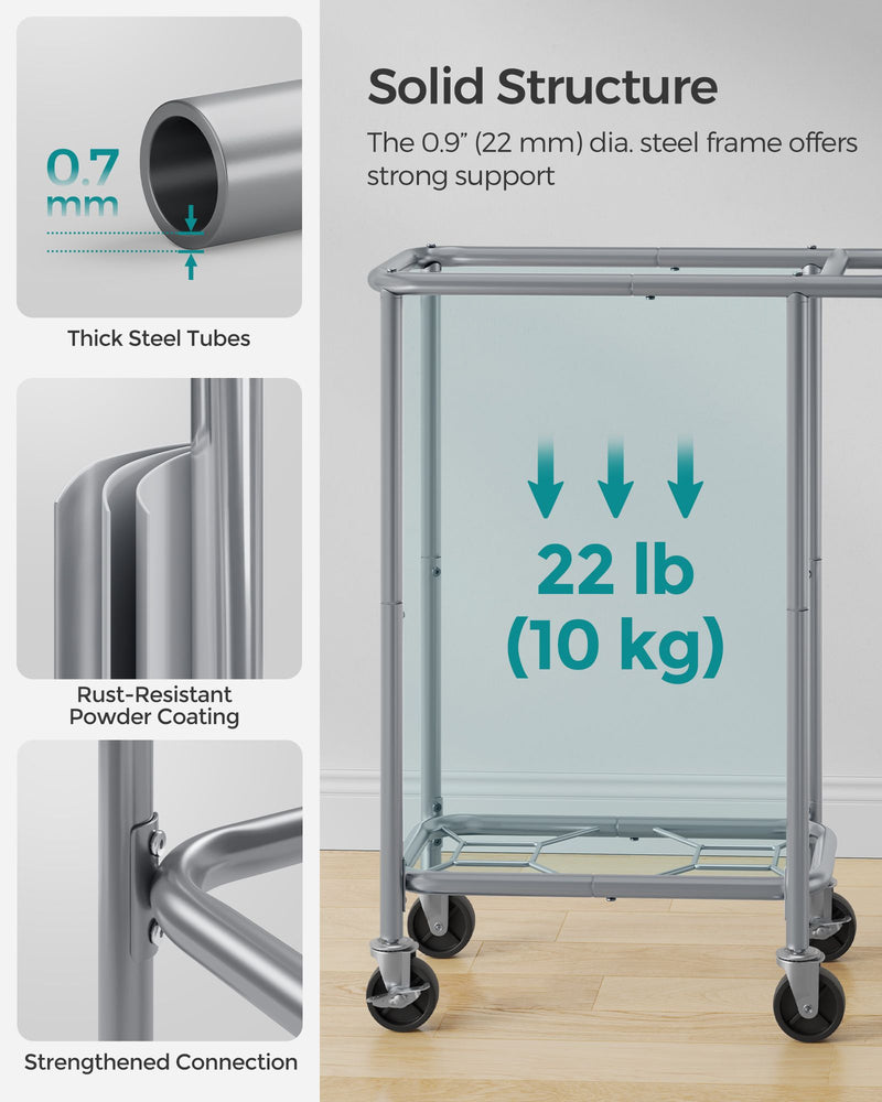 Close-up of the thick steel tubes and 10kg load capacity rating