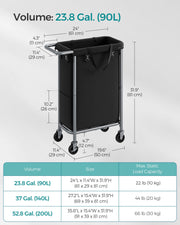 Dimension diagram of the 90L laundry basket